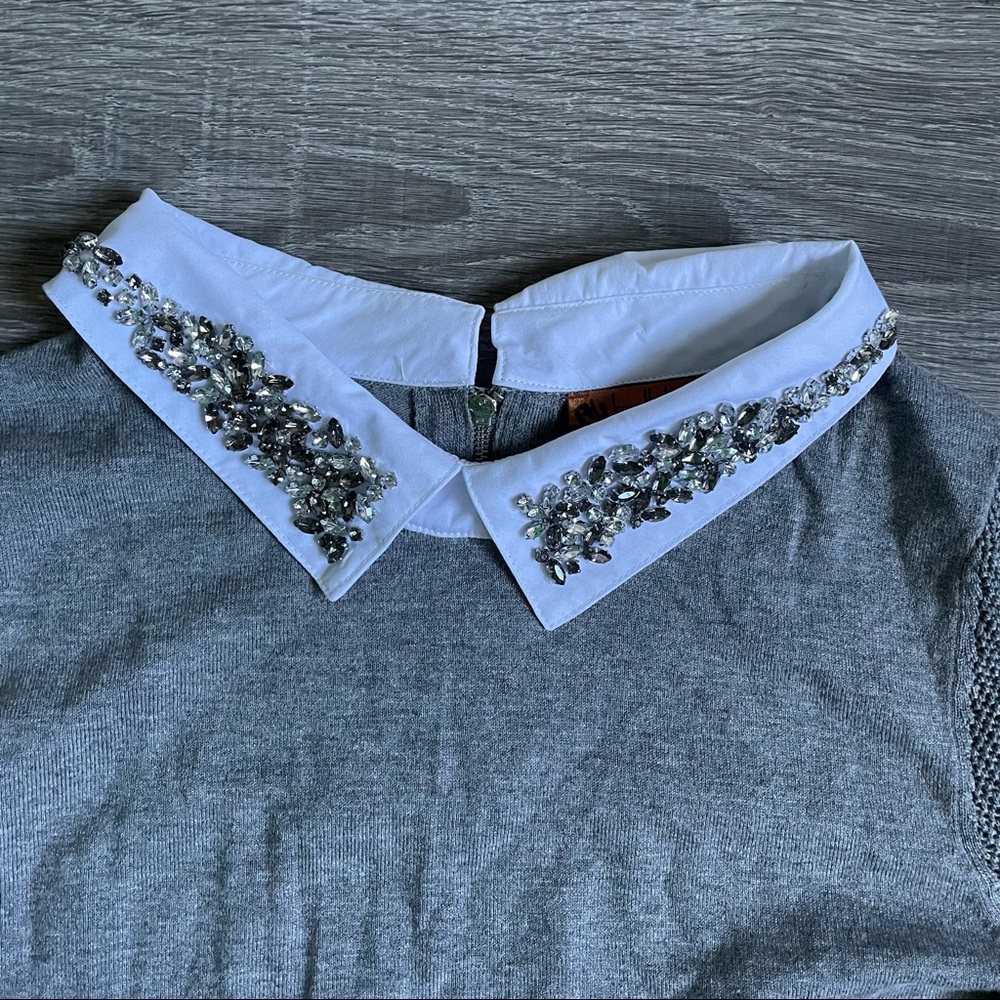 Belldini Rhinestone Collared Pullover Sweater - Picture 3 of 4